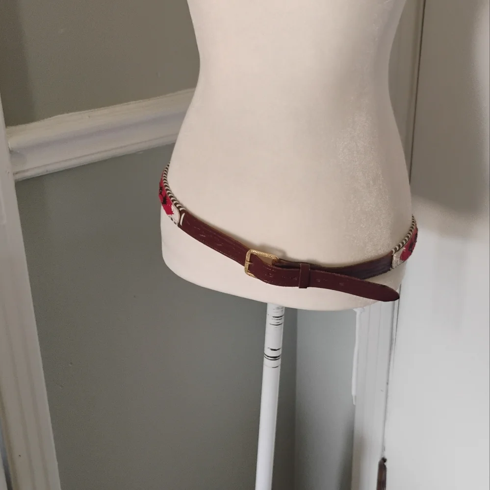 Vintage 1970s Hand Beaded Leather Belt